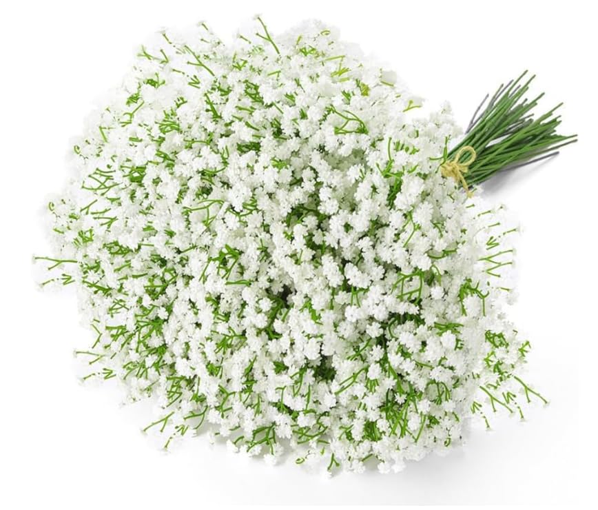 Artificial Baby's Breath Flowers (6 Stems), White Faux Gypsophila Bouquet with Real Touch - for DIY Wedding Decor, Bridal Shower, Party Arrangements, Wreath Making, Home Centerpiece