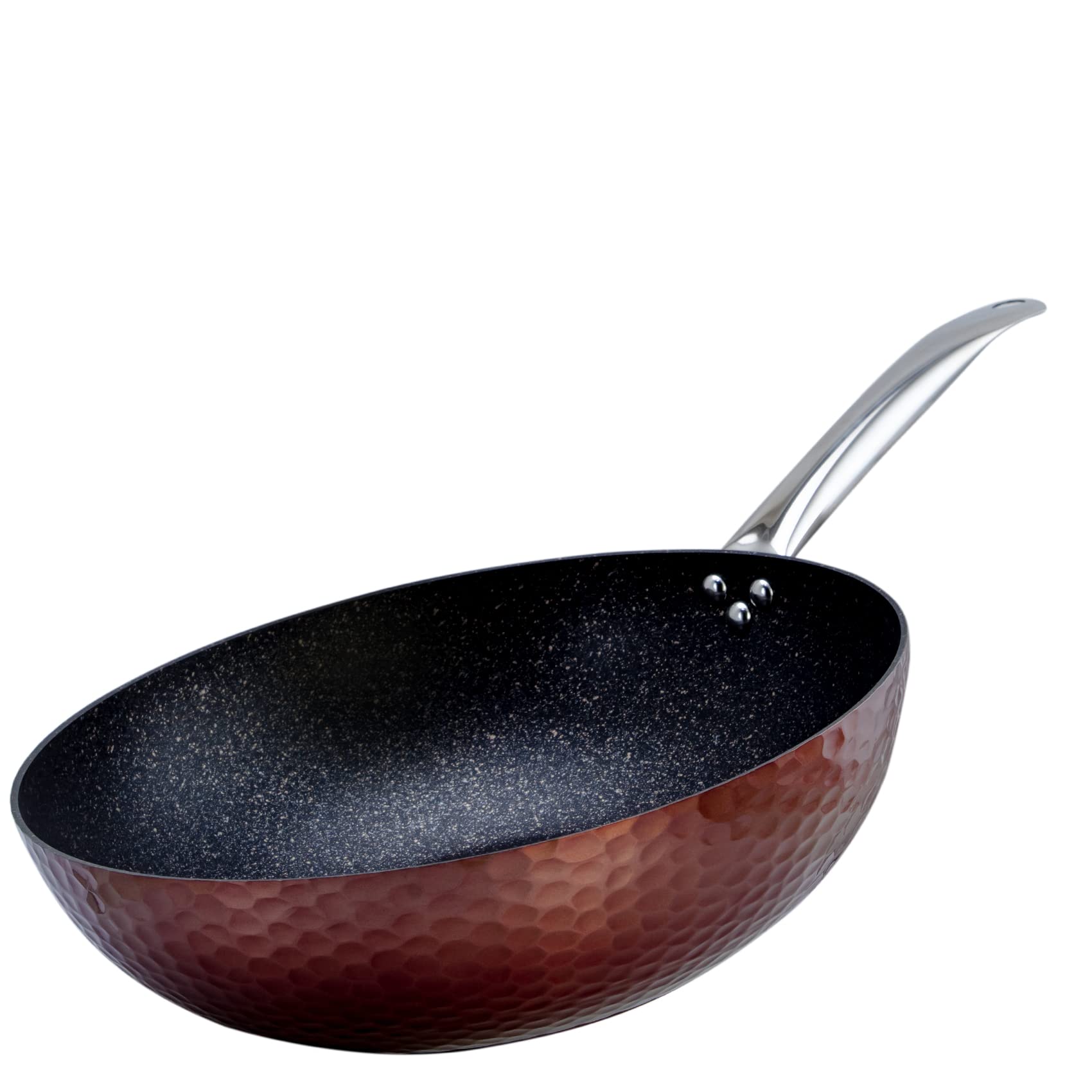 WILSON ALUMINIUM COPPER HAMMERED WOK WITH INDUCTION BOTTOM AND MARBLE COATING INSIDE- 32CM (CKB4-CPR-WK32)