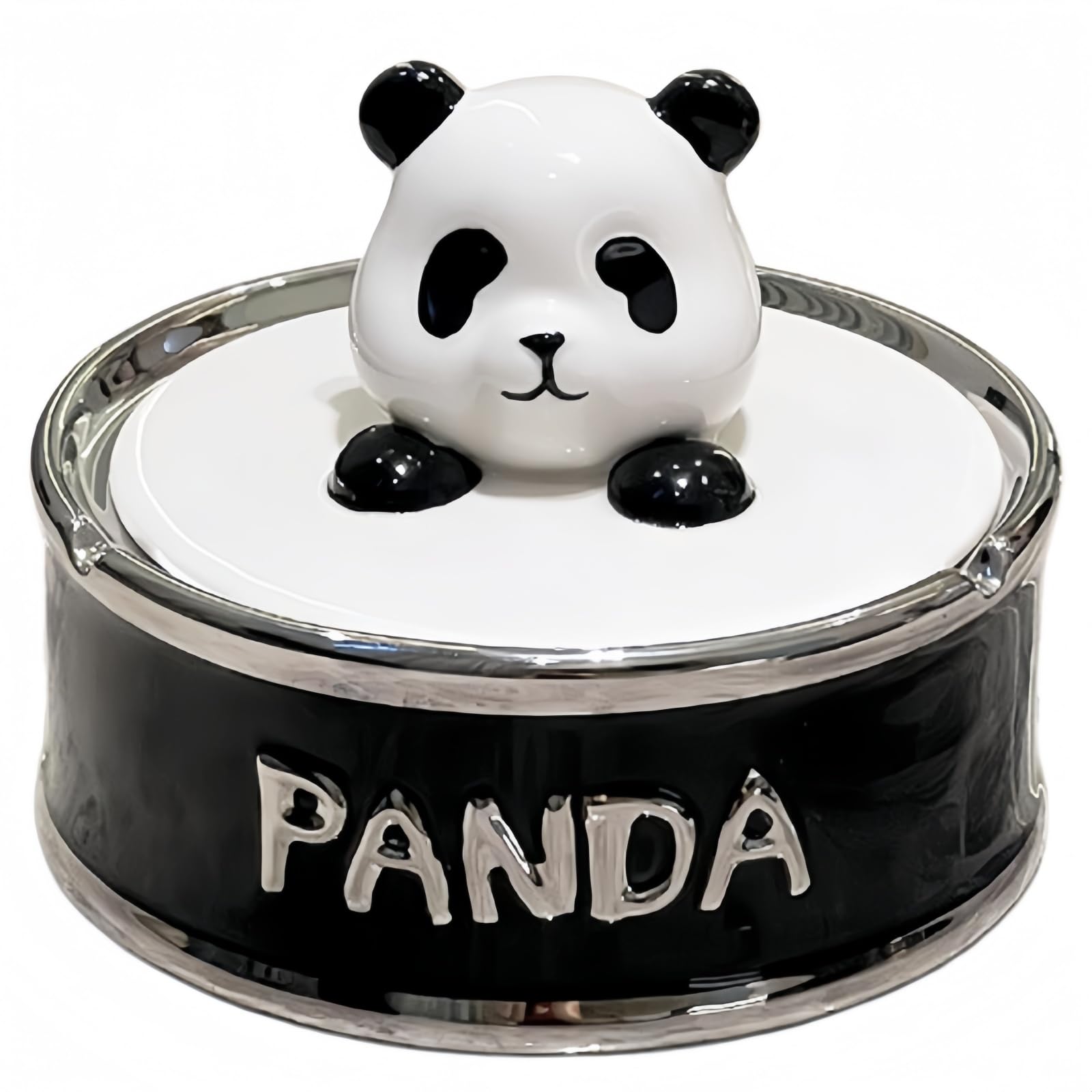 Panda Design Ceramic Ashtray with Lid - 3 Cavities Windproof & Easy to Clean and Stylish for Living Room, Balcony, Office or Gift Idea
