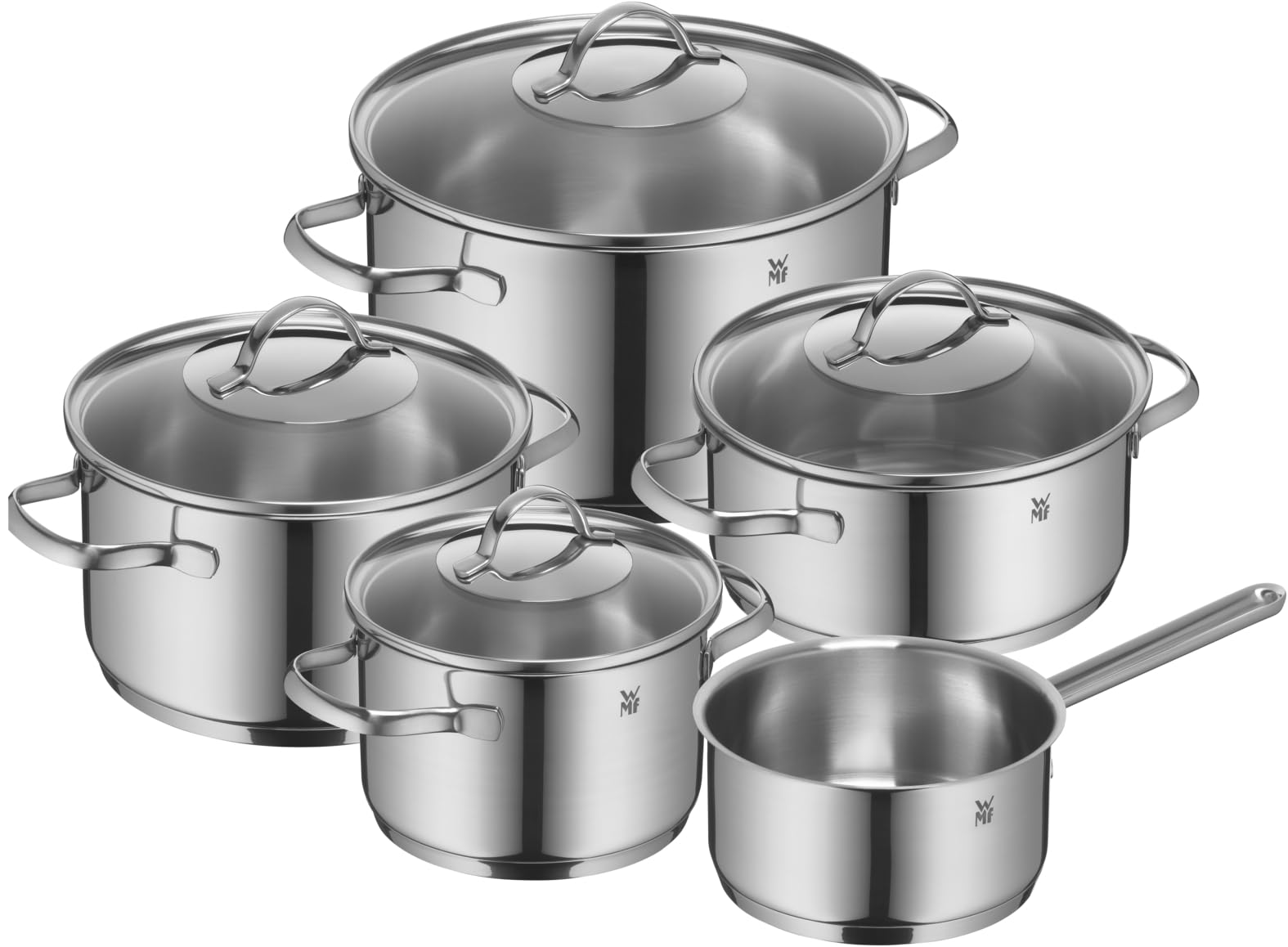WMF Provence Plus 5-Piece Induction Saucepan Set with Glass Lid, Polished Cromargan Stainless Steel, Saucepan Set, Uncoated