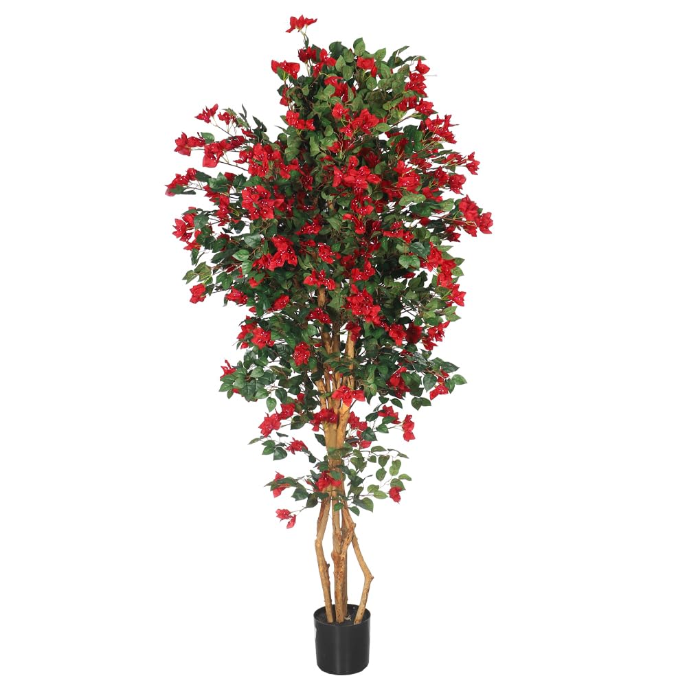 YAHOME Nearly Natural Bougainvillea Plant, Faux Plant with Lush Green Leaves & Plastic Pot, Waterproof & Maintenance-Free Fake Plants, No-Watering & Long-Lasting Fake Tree for Home Event Decor (Red)