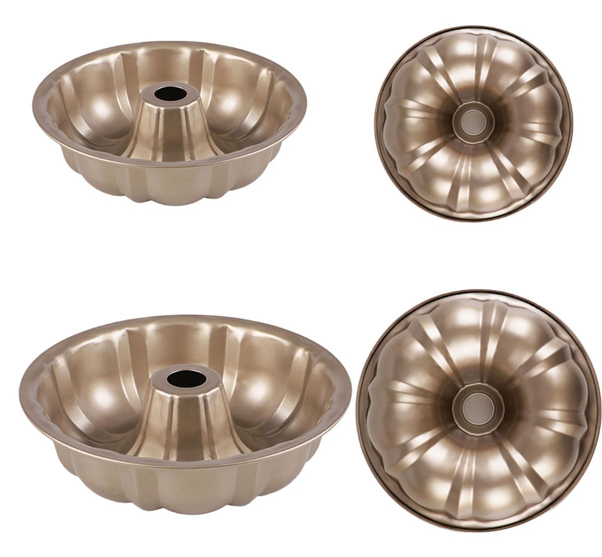 2pcs Fluted Non Stick Cake Pan Round Mold Leakproof Bakeware Oven (Gold M+L)