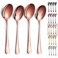 Kyraton Rose Gold Serving Spoons 4 Pieces, Titanium Plating Serving Spoon, Include 2 Serving Spoon And 2 Slotted Spoons, Stainless Steel Serving Utensils, Serving Set Packing of 4