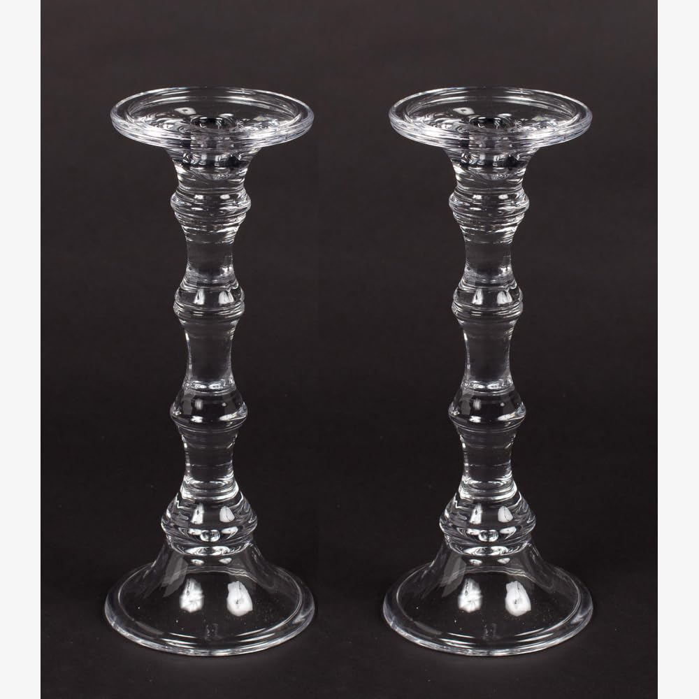 Home Decoration Accessories Clear Glass 11.5"" Candlestick Candle Holder Simple Clean Design for Taper or Pillar Candle Set of 2