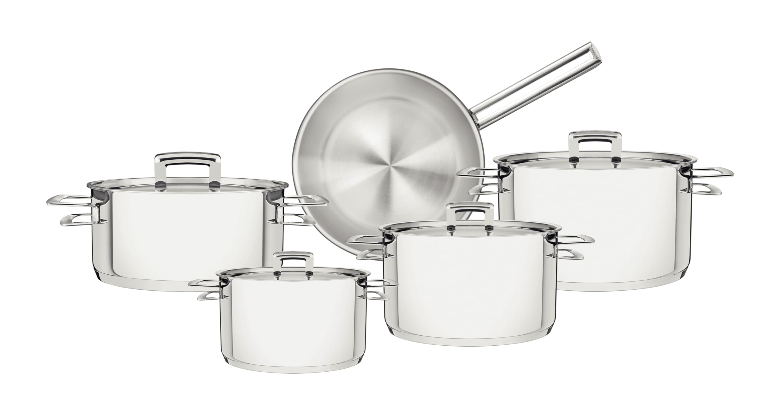 Tramontina Brava 9-Piece Stainless Steel Cookware Set, Triple-Layer Base for Even Heat, Flat Lids, All Cooktops, Oven & Dishwasher Safe, Model 65400013, Made in Brazil