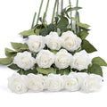 12Pcs White Roses Artificial Flowers Bulk Real Touch Roses Fake White Silk Roses Flowers Floral Arrangement Bouquet for Wedding Bouquet Home Wedding Party Garden Bridal Decorations DIY (White)