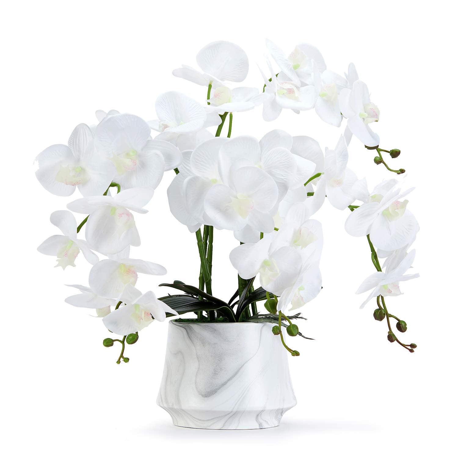 Artificial Orchid Fake Flowers Phalaenopsis Orchid Faux Orchids Flowers Decor Indoor White Orchid Kitchen Table Centerpiece Decorative Flowers for Wedding Living Room Bedroom Flower Arrangement