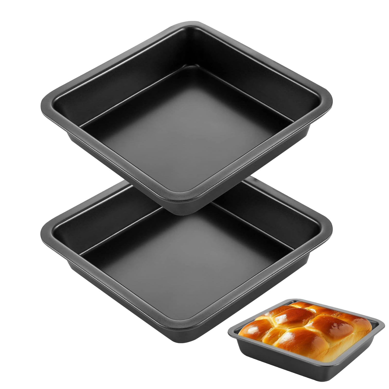 Cake Baking Pan, Nonstick Carbon Steel 2Pcs 8x8Inch Square Baking Sheet Set with Wide Grips, – Carbon Steel Cooking Pans, Bakeware Set, Cookie Sheets for Baking, Dishwasher Safe Oven Pan Set