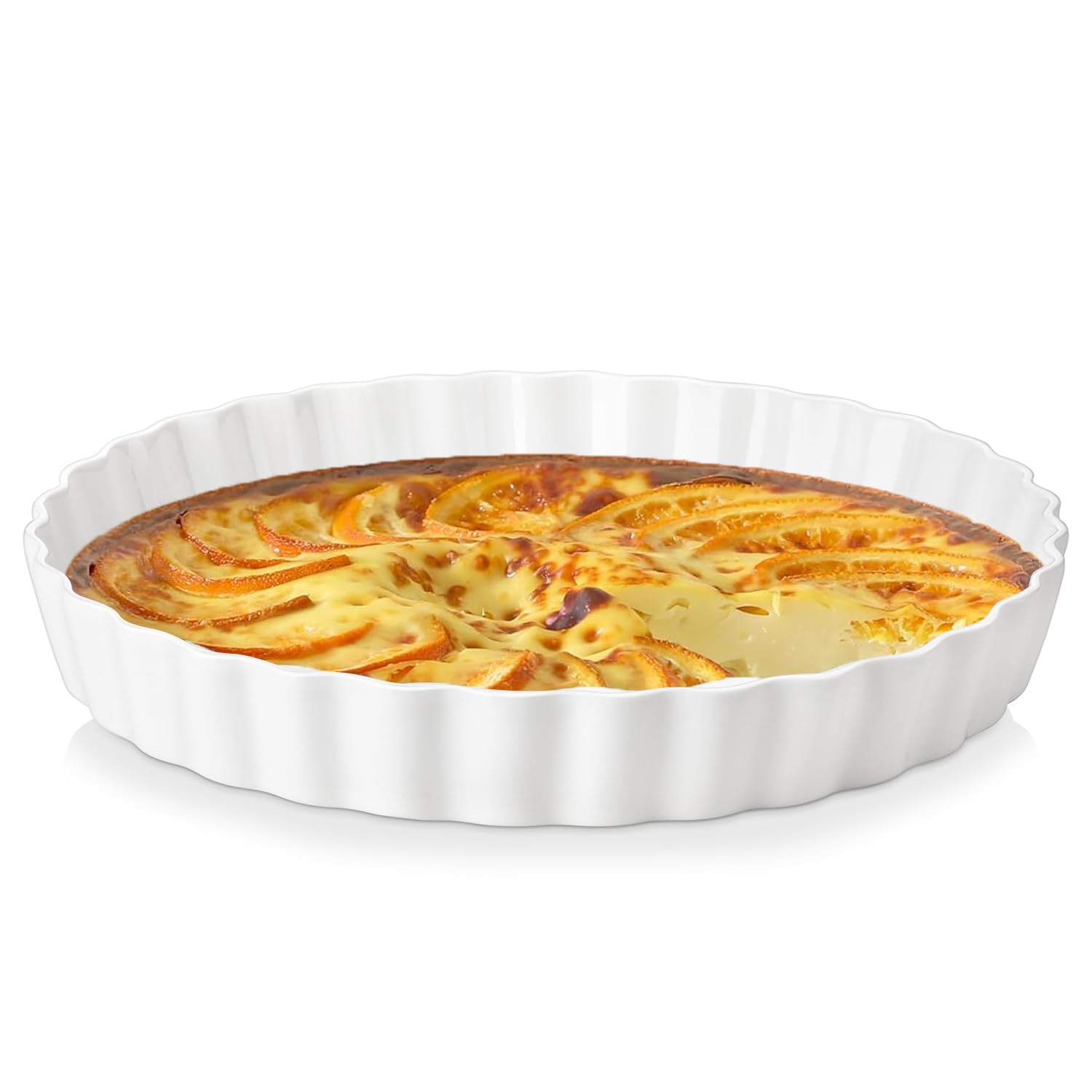 Baking Pan Pie Pan, Ceramic Baking Dish, Cake Pan, Round Pie Plate,Tart Pan with Ruffled Edge, Deep Porcelain Quiche Pan for Pizza, Apple Pie, Microwave Dishwasher and Oven Safe, 10 Inches/25CM