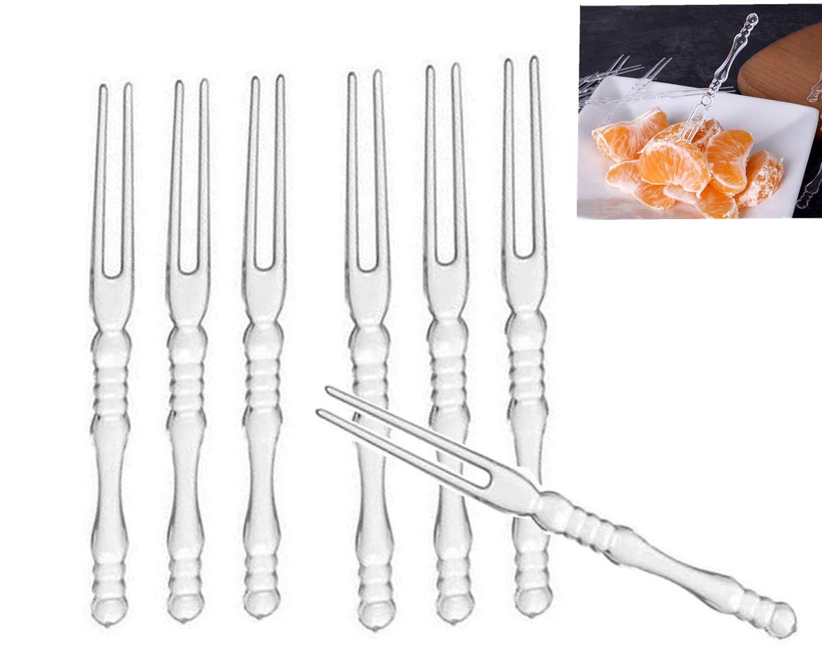 XYY 400pcs Disposable Plastic Fruit Forks, Bistro Cocktail Forks Tasting Appetizer Forks Set Mini Cake Forks (Transparent Plastic, 10.5cm/4")