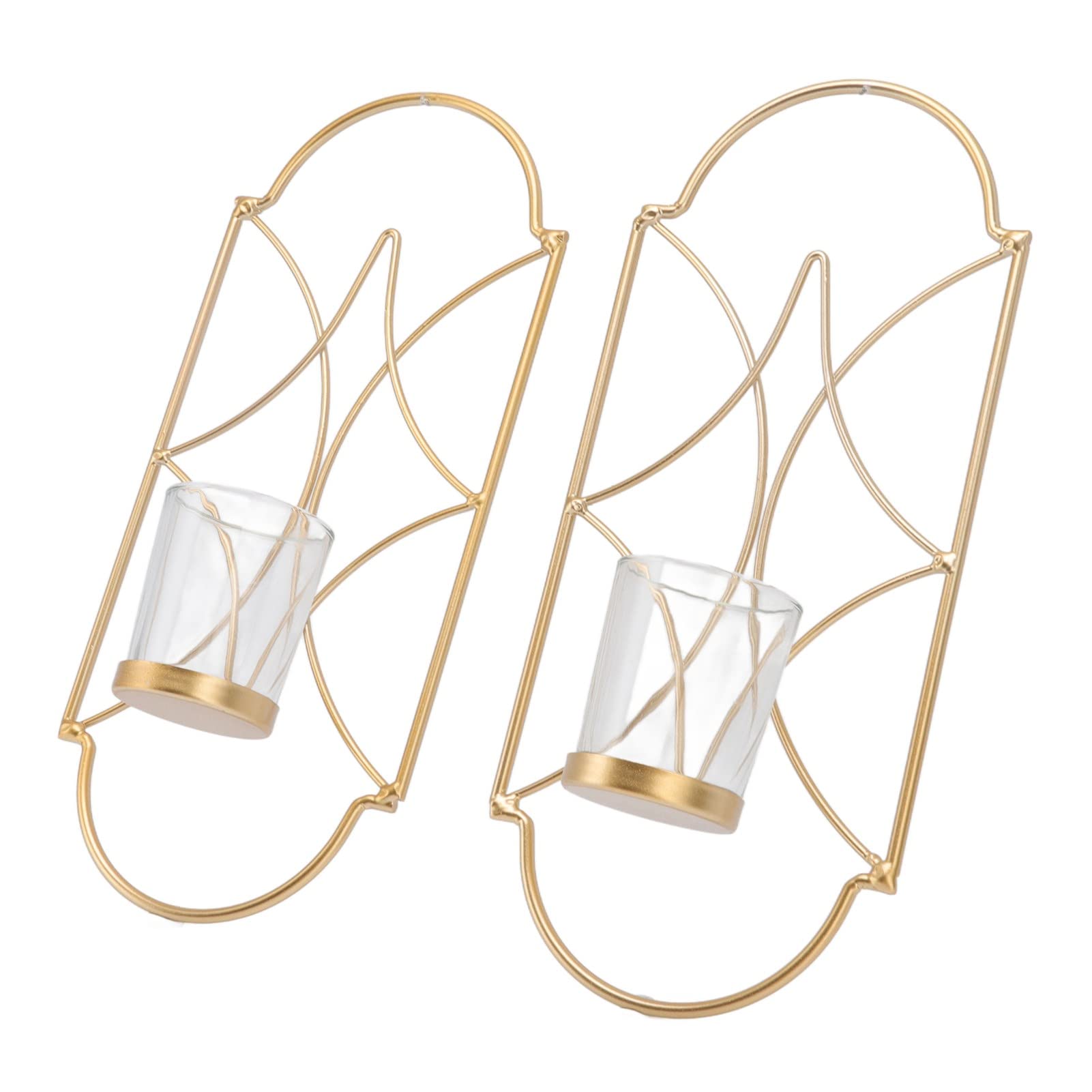 Iron Glass Wall Mounted Candle Holder Sconces for Living Room Bedroom Decor Accessories (Gold)