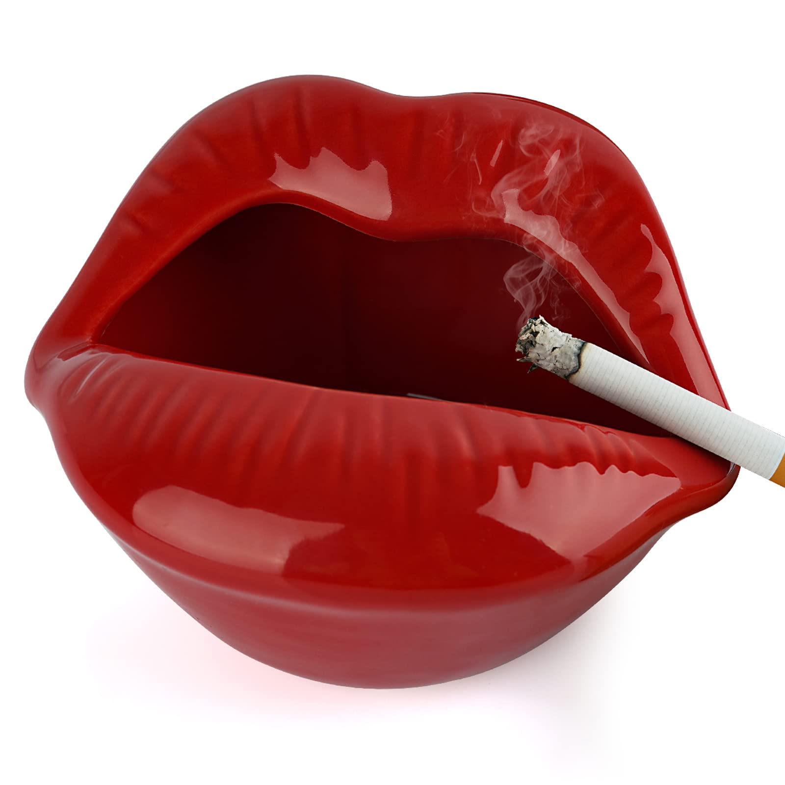 Loghot Creative Ceramic Cigarette Ashtrays with Lips Style Fashion Home Decorations (Dark Red)