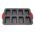 Luqeeg Non Stick Mini Loaf Pan, Carbon Steel Material, 8 Cavity Rectangular Molds, Even Heat Distribution, Bread Baking Pan with Silicone Handle for Cakes, Bread, and Brownie Cheesecake