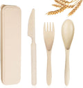 Nnewvante Reusable Travel Utensils Set with Case, Wheat Straw Portable Knife Fork Spoons Tableware, Eco-Friendly BPA Free Cutlery for Kids and Adults as Travel Picnic Camping Utensils (Beige)