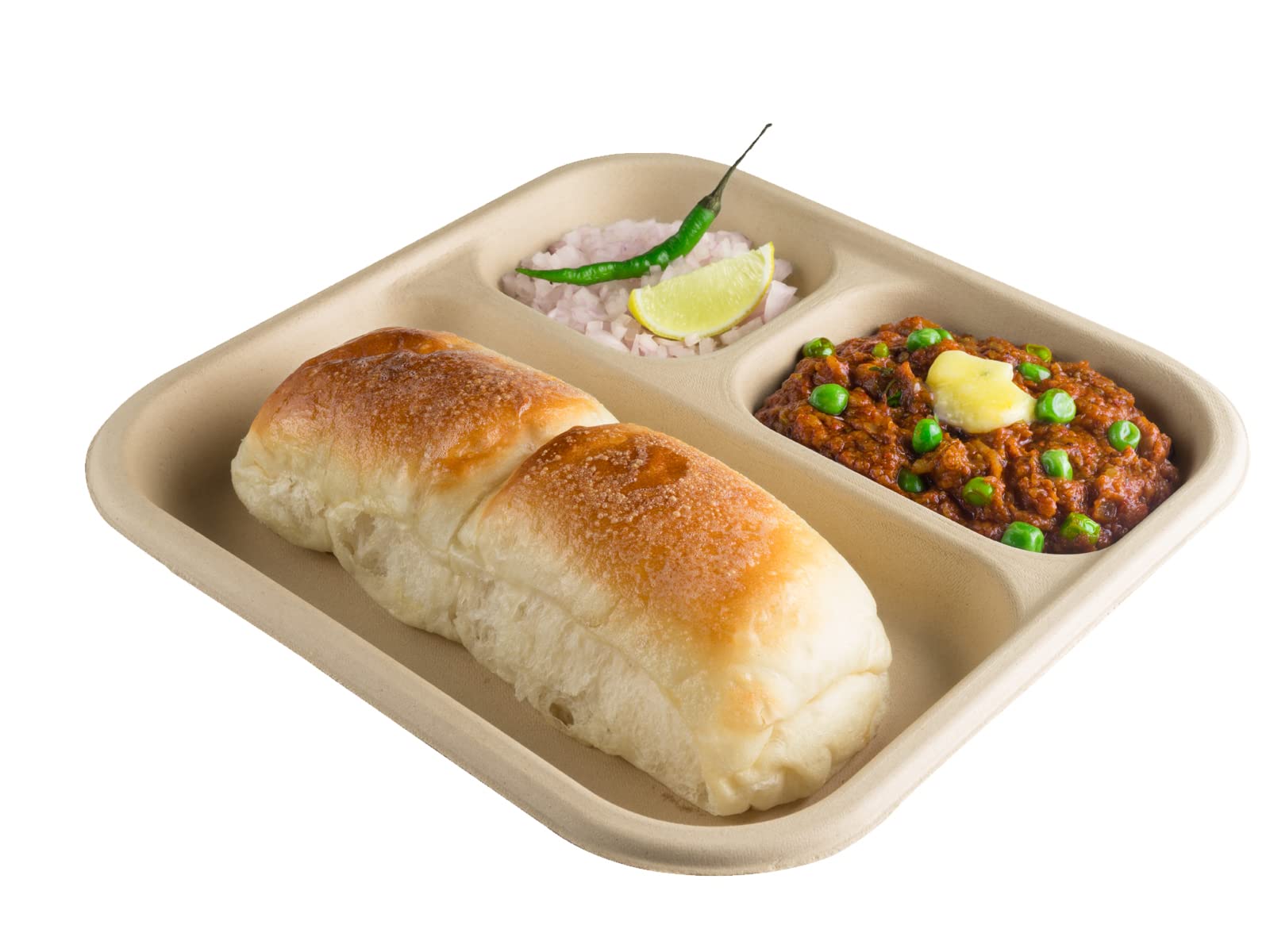 Chuk Pack of 25, Sugarcane Bagasse - 3 Compartmental Disposable Plates