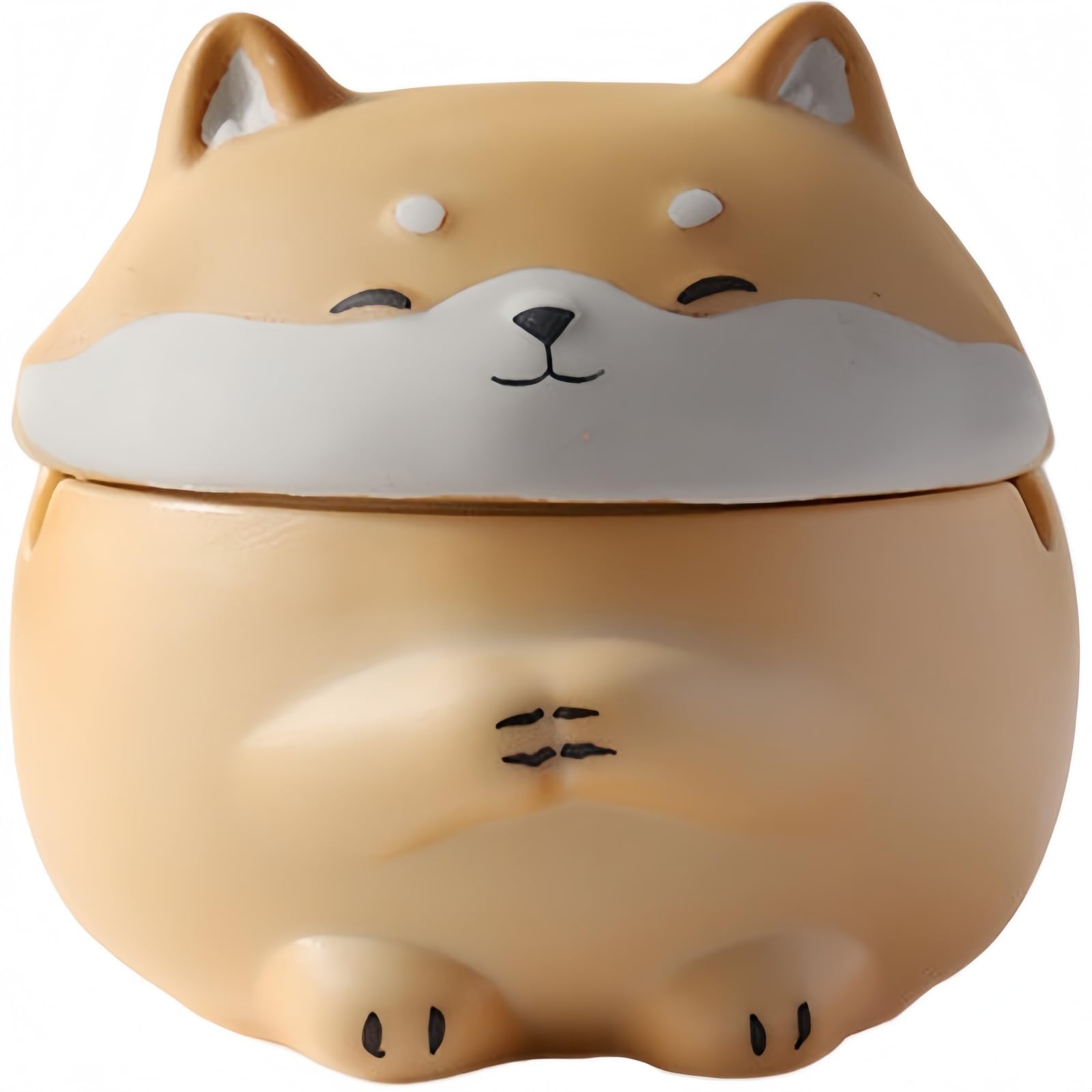 Ceramic Ashtray with Lid Shiba Inu - Sturdy Table Ashtray for Home, Office & Balcony, 3 Cigarette Holders, Windproof & Easy Care, Includes Size Diameter 10 cm