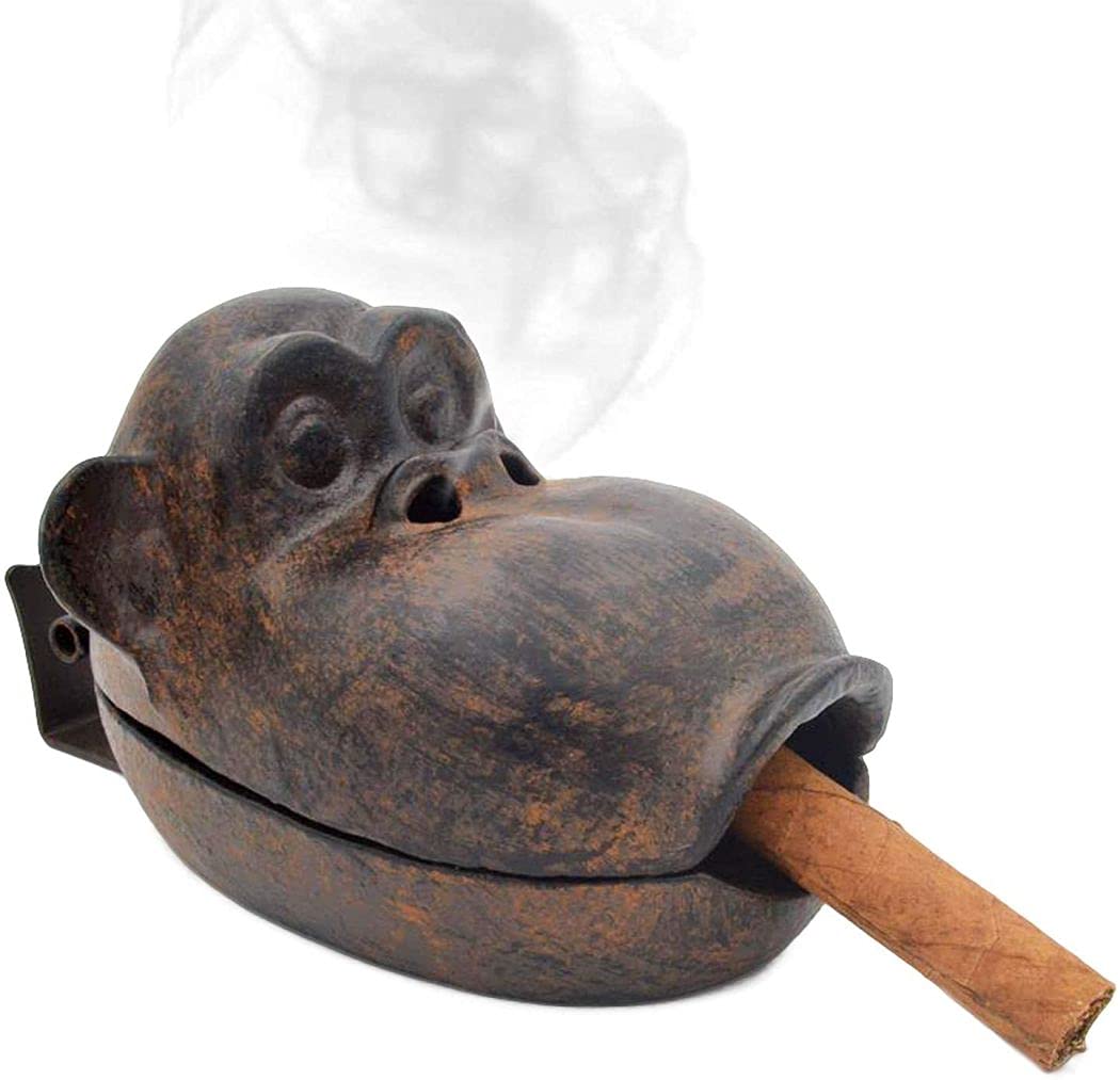 Fayruz Cigar Ashtrays Outdoor for Patio, Home Office Countertop TrayDecor Ash Holder, Cast Iron Funny Monkey, Best Gift for Smoker.