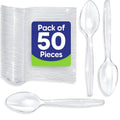 50 Plastic Spoons – Heavy Duty Disposable Cutlery, Strong Plastic Utensils for Party Supplies, Catering, Wedding, BBQ, Camping, Food Service, Events, Bulk Tableware (Clear/Transparent)