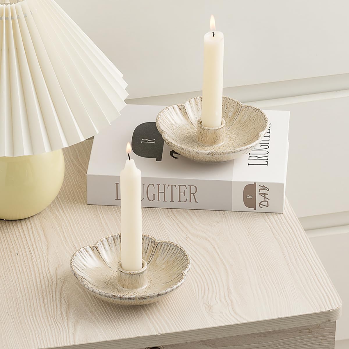 Vintage Ceramic Candle Holder, Nordic Style Decorative Candle Stand, Elegant Home Decor for Dining Table Ambiance and Cozy Interior Atmosphere (4pcs Camel)
