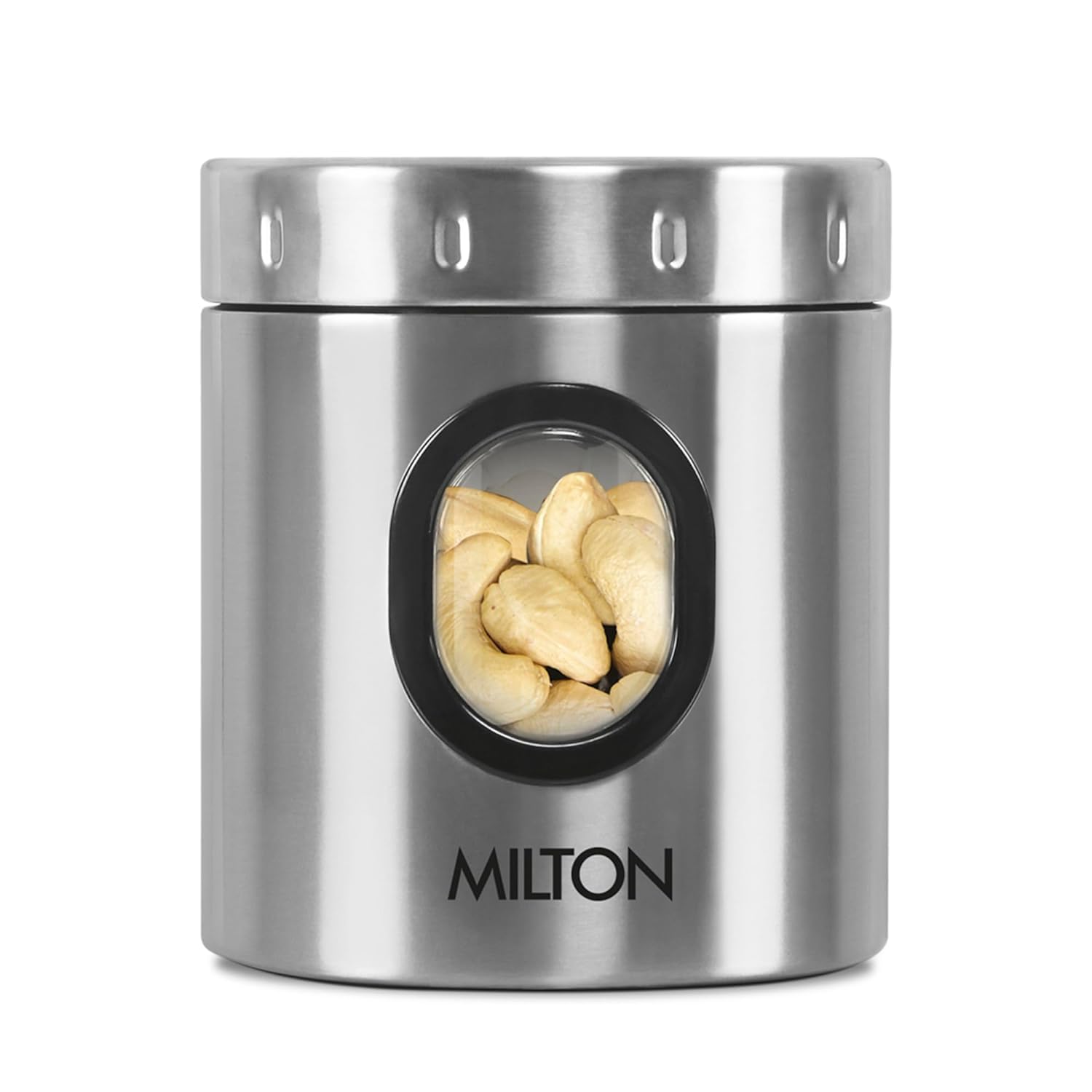 MILTON Steel Crispy 550 Storage Jar, 550 ml, Silver | Light Weight | Odour Proof | Dishwasher Safe | Air Tight | Single Walled | Easy to Clean | Kitchen Container