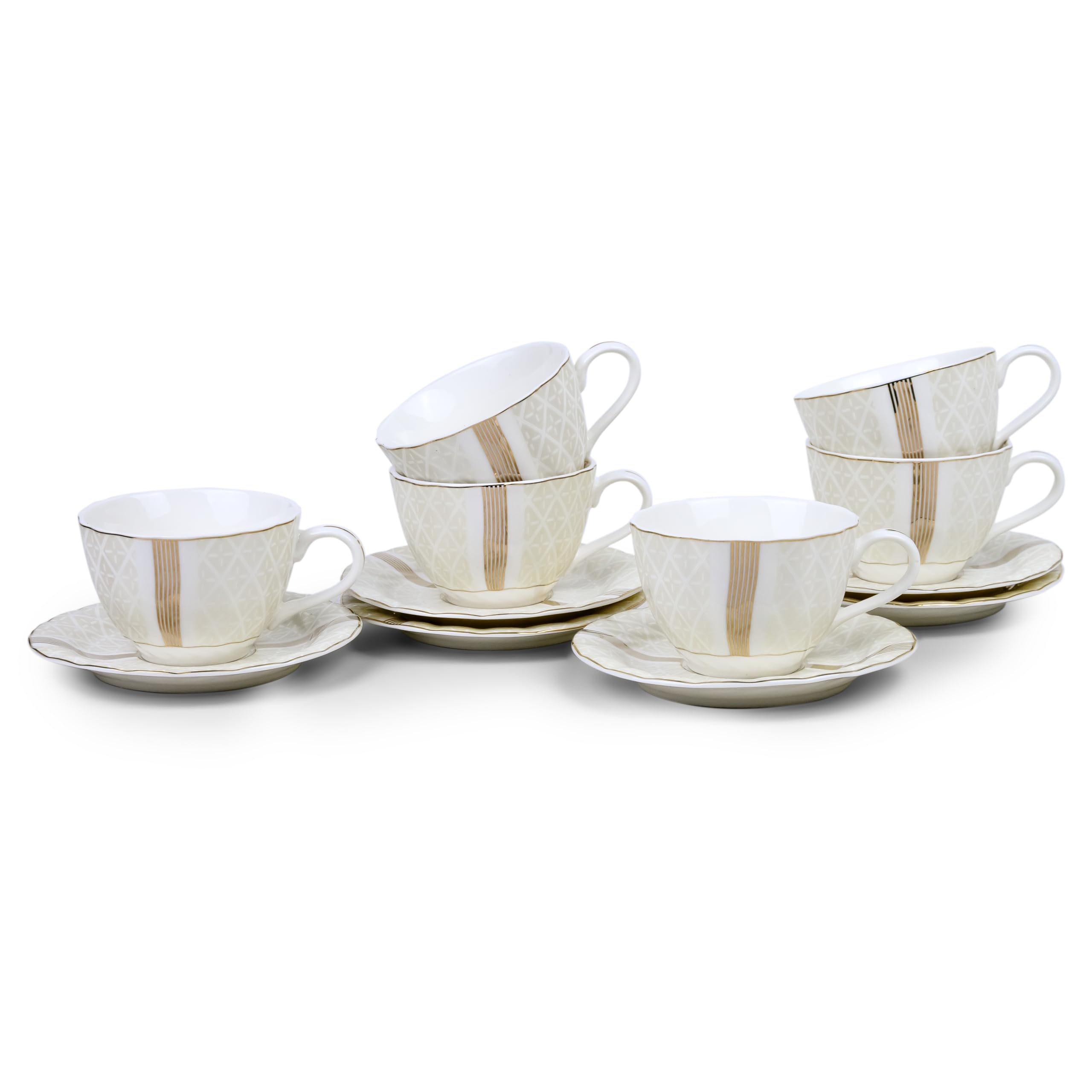 Porcelain Amara Coffee Cup & Saucer Set, 90ml (6 Cups, 6 Saucer, White) || Luxurious Tea Cup, Coffee Cup