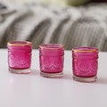 Danube Home Treo Embossed Candle Holder - Elegant Pink Glass Finish (5.6x6.4cm) | Unique Home Decor Accessory for Warm Ambience | Perfect for Living Room, Bedroom, Dining Room