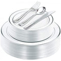 JANNAH Disposable Dinnerware Sets Including Plates Cups Spoon Fork Knife For Wedding Birthday Party Tableware Sets (Silver-125pcs)