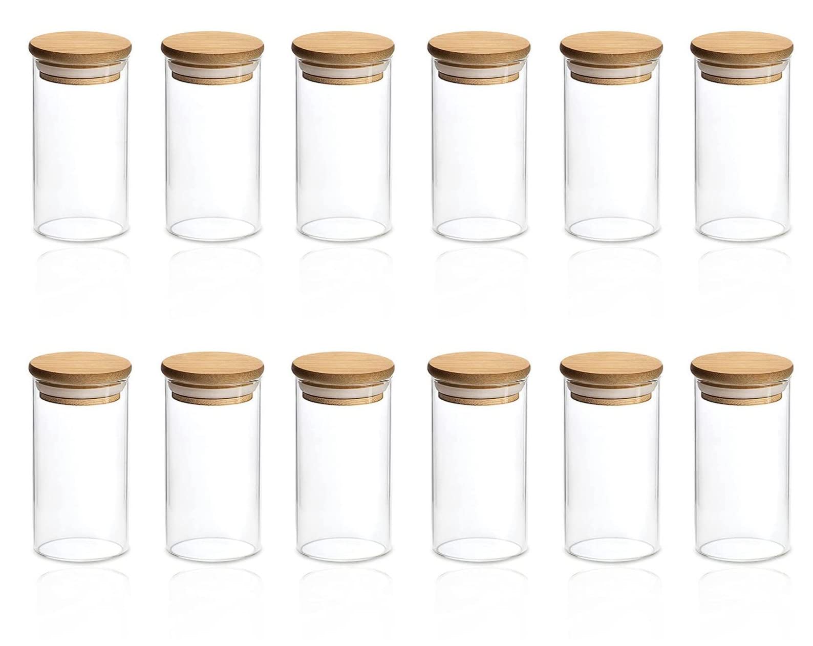 FUFU Glass Spice Jars with Bamboo Lids, Airtight, 12 pcs to Keep Spice, Herbs, Grains 5oz