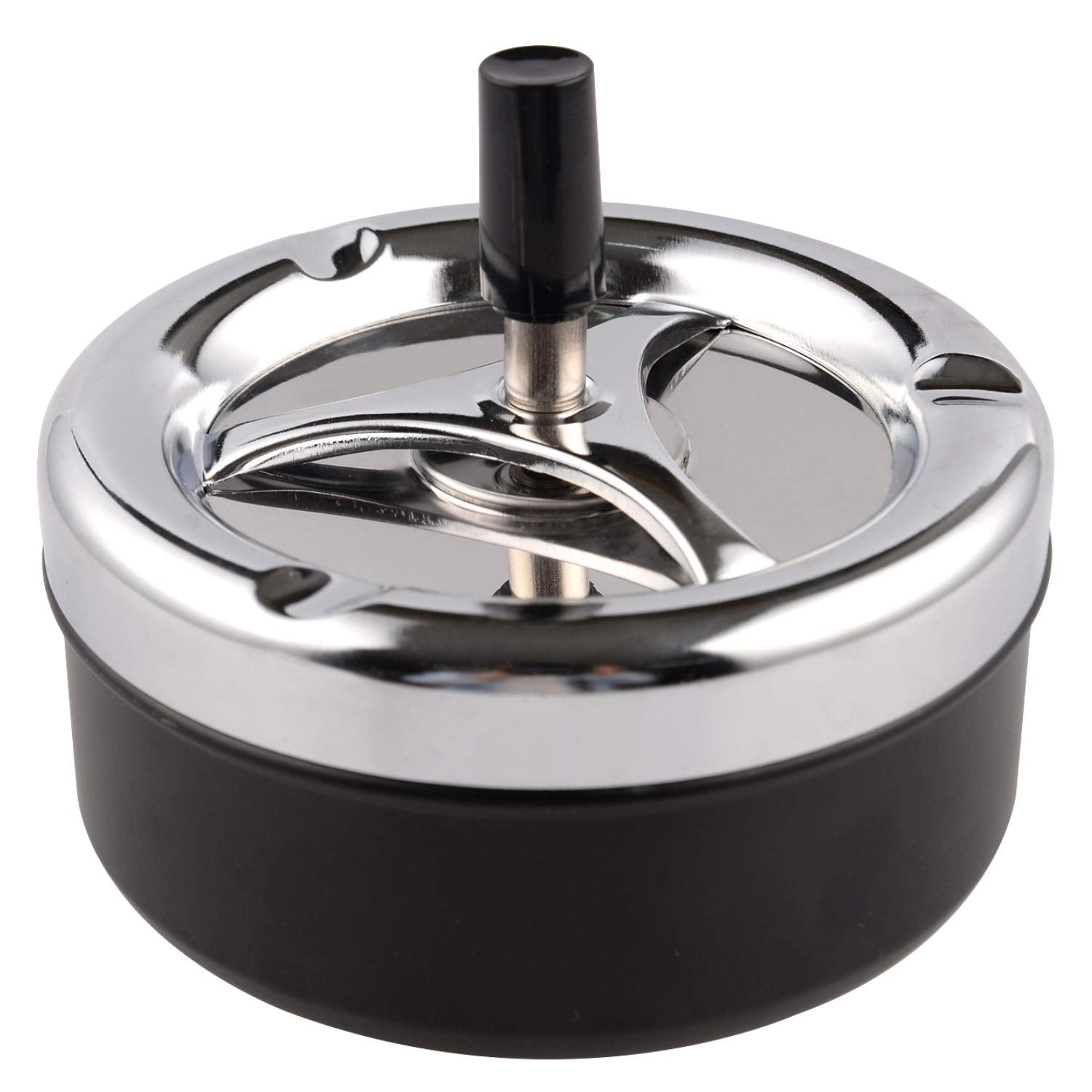 ONE250 Round Push Down Stainless Steel Modern Tabletop Cigarette Ashtray with Spinning Tray, Cigarette Ashtray for Indoor or Outdoor Use, Ash Holder for Smokers, Smoking Ash Tray for Home Office