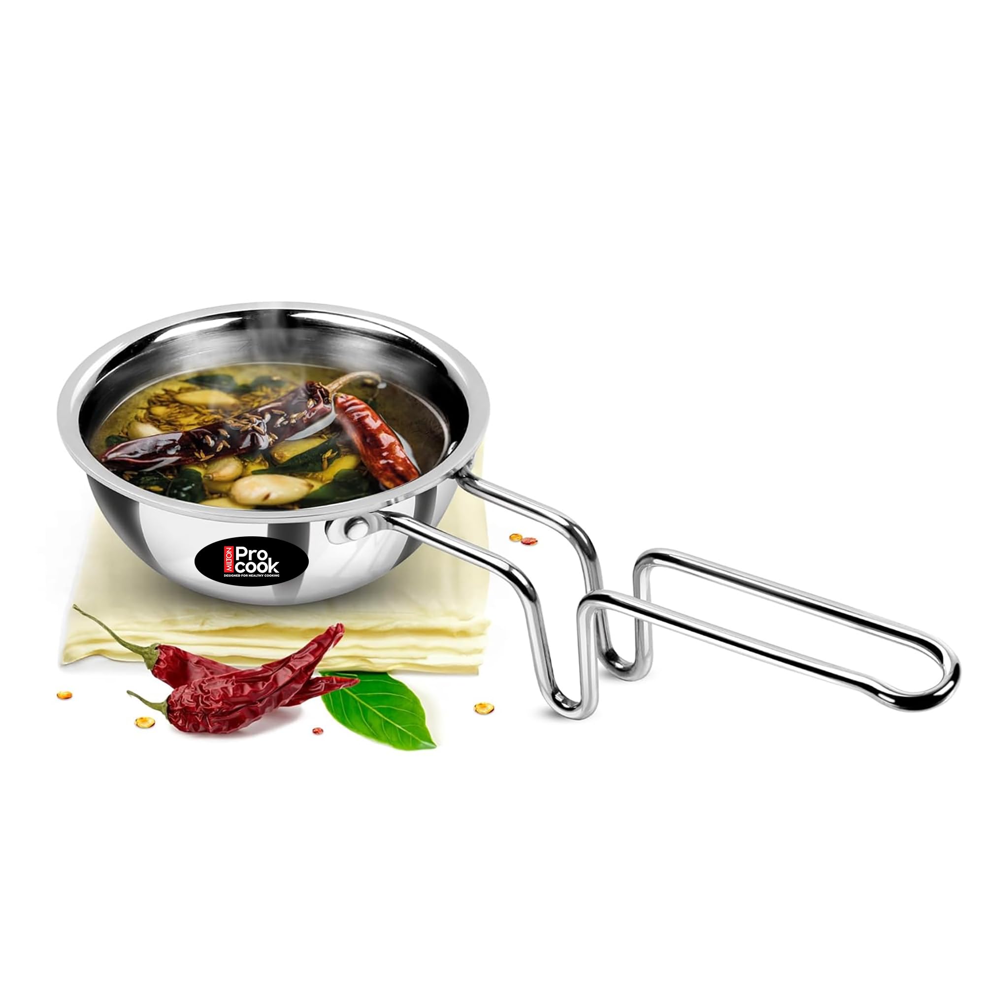 Milton Pro Cook Triply Stainless Steel 12cm Tadka Pan,370ml,For Spice Tempering/Seasoning,Sturdy Wired Handle, Smooth Finished Surface,Induction Bottom & Gas Stove Pan (3 yrs Warranty by manufacturer)