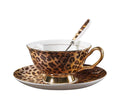YBK Tech Euro styles Tazza & Piattino Impostato Arte Osso Cina Ceramica Tè Caffè Tazza per Casa Cucina Matrimonio (Leopardo Modello)