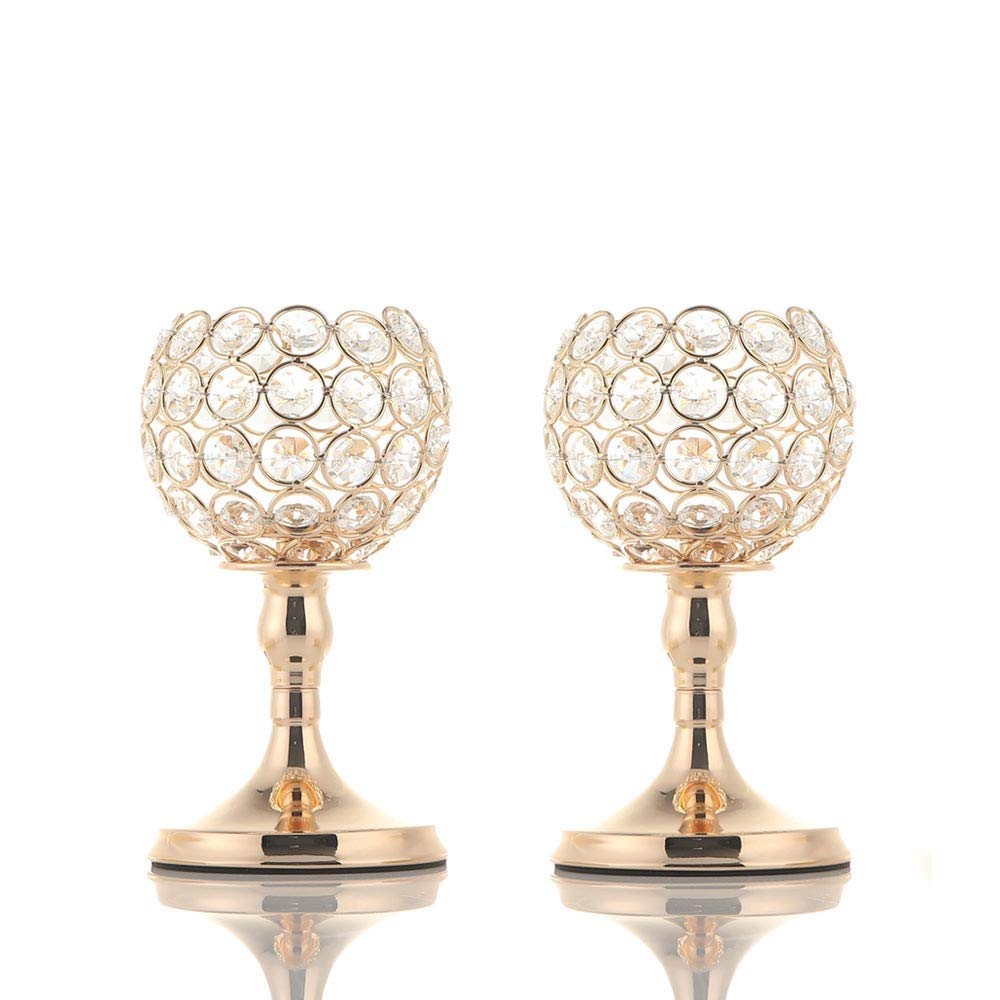 Candelabra 4pcs/set Gold Crystal Tea Light Candle Holder Home Accessories,Ornaments For Living Room Assembled 20 Cm Tall (Color : Gold, Size : S+s)