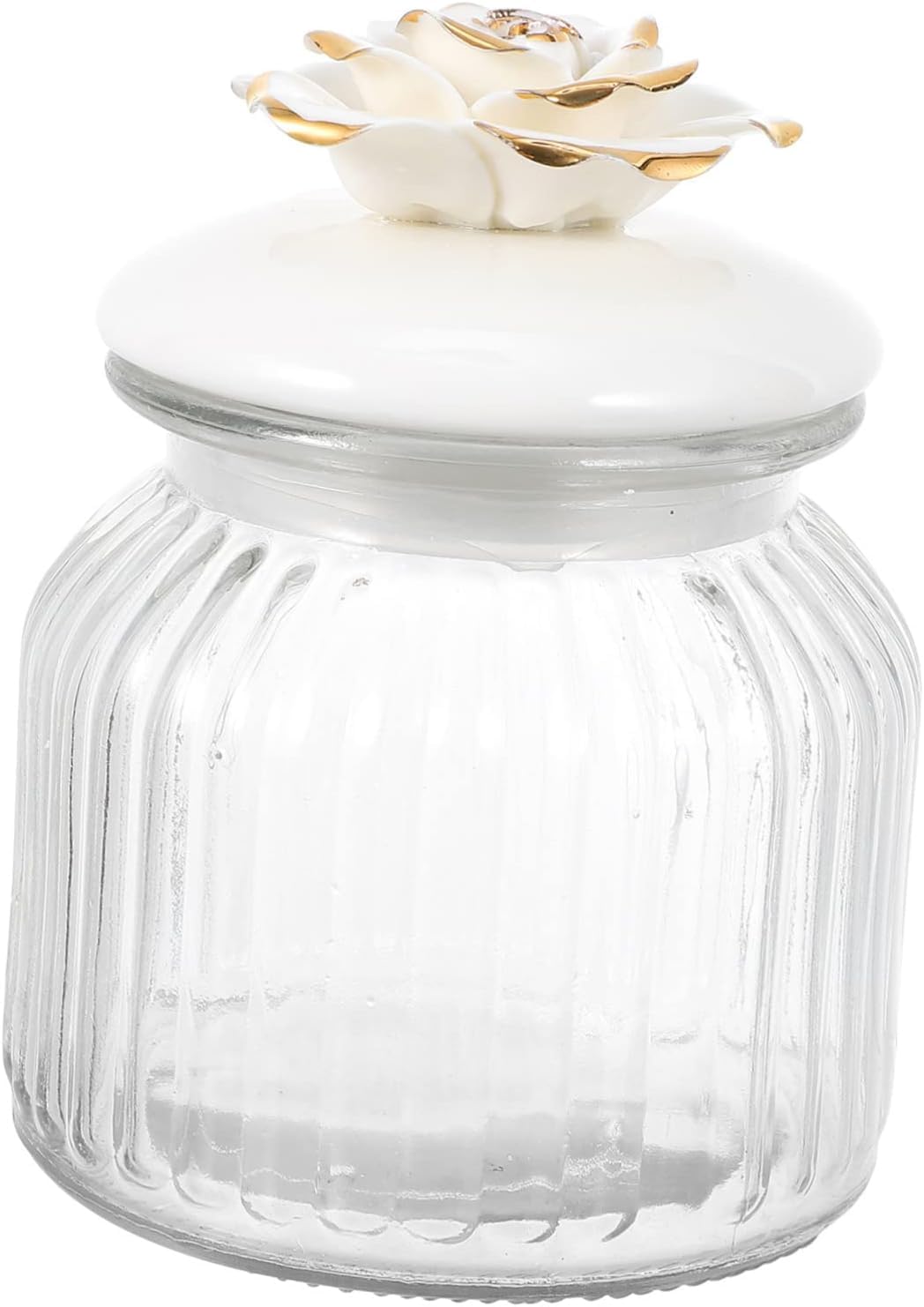 YelaJoy Glass Jars with Airtight Ceramic Lids, Handcrafted Porcelain Rose, Glass Food Storage Canister for Kitchen, Decorative Jars for Coffee Tea Sugar Candy, White Rose, 1 Pack