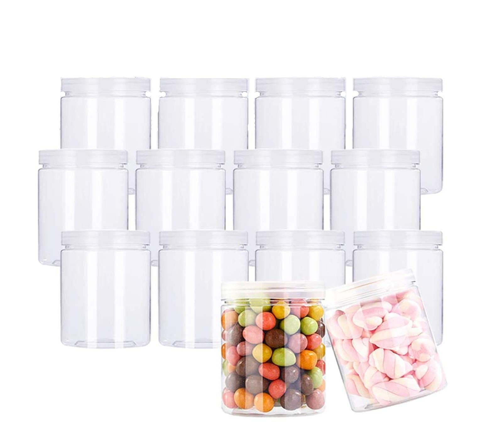 FUFU 12 Pack 7oz/200ml Refillable Empty Slime Containers with Lids Round Clear Jars,Wide-Mouth Plastic Slime Storage Favor Jars for Crafts,Dry Food,Peanut Butter,Honey and Jam Storage