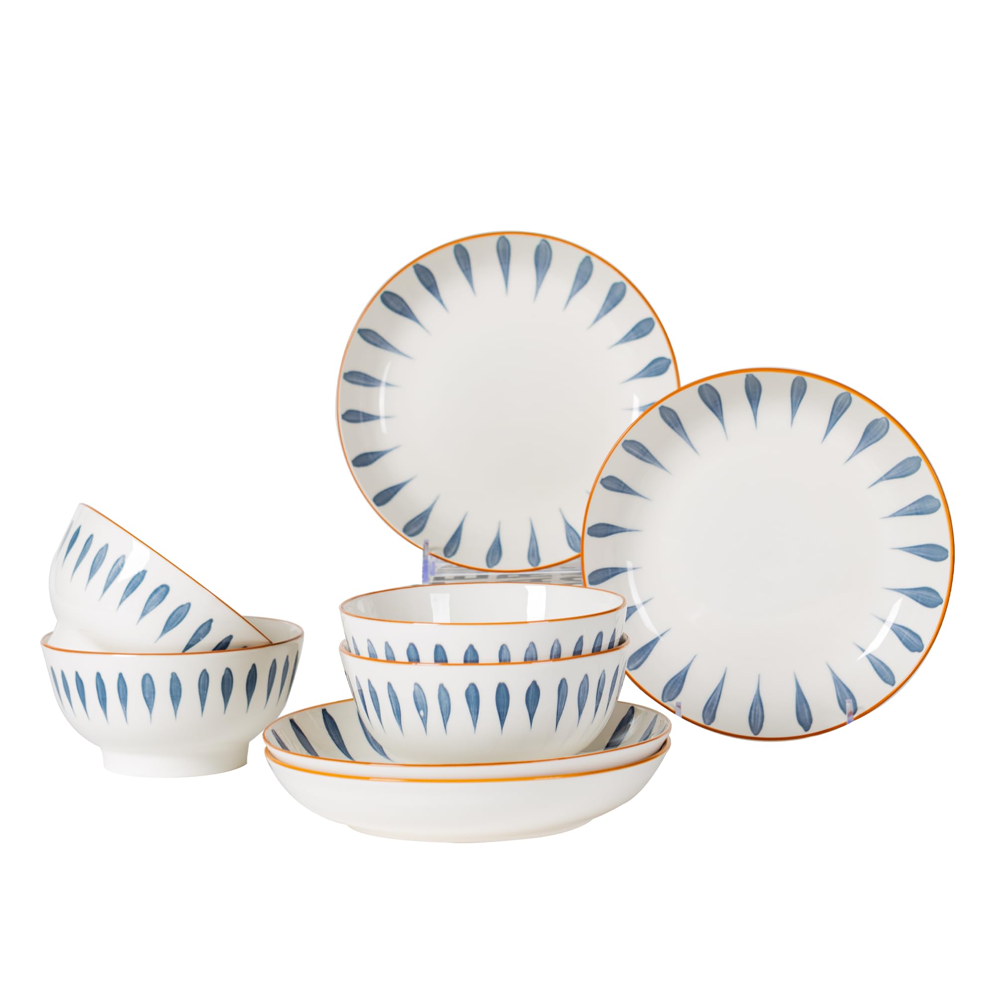 8-Piece Blue and White Ceramic Dinnerware Set - Includes 4x 8.1-Inch Plates, 4x 5.7-Inch Bowls | Microwave & Dishwasher Safe | Modern Tableware for Stylish Dining