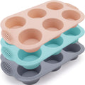 Silicone Muffin Pan Pack of 3, Azonee Nonstick 6 Cavities Baking Tray For Cupcakes And Brownies, BPA-Free and Food-Safe Bakeware