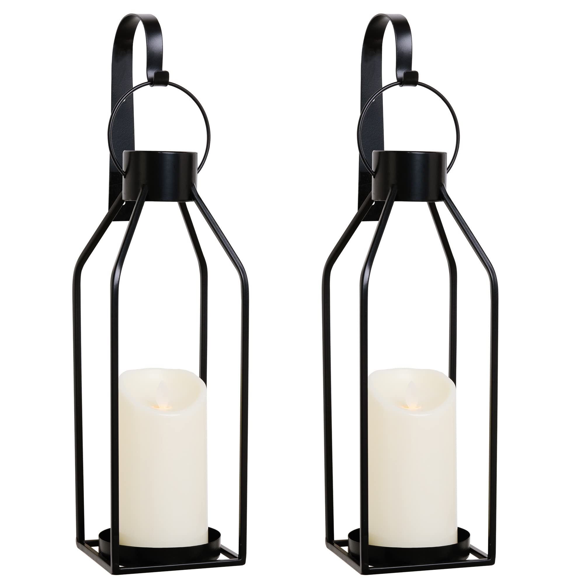 HPC Decor Black Metal Candle Sconces with Flickering LED Candles- Candle Wall Sconces Set of 2- Wall Sconce Candle Holder- Vintage Sconces Wall Decor Set of 2 for Home Decor, Living Room, Dining Room