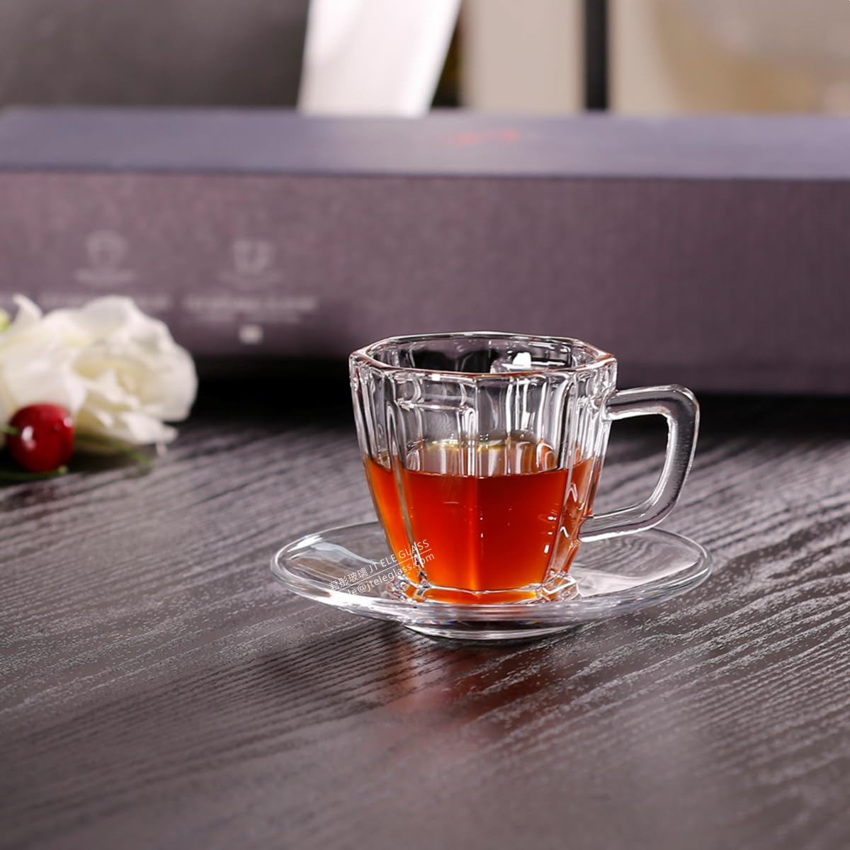 JT Glass Set of 12PCS Includes 6pcs Stage Design Expresso Coffee Cup Strong Tea Mug 6.2 OZ and 6 pcs Saucer Set Tableware Kitchenware Transparent Clear Glass