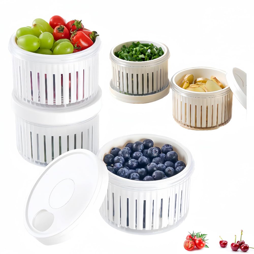 Azonee Berry Keeper Container, 3Pack Fruit Storage Containers for Fridge with Lids, Fruit Produce Saver with Removable Strainer Basket, Scallion Storage Box, Fresh Keeper for Scallion Ginger Garlic