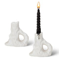 Set of 2 White Ceramic Taper Candle Holders - Modern Sculptural Minimalist Design for Home Decor, Wedding Centerpieces, Dining Table, Living Room, Mantel & Housewarming Gift Idea