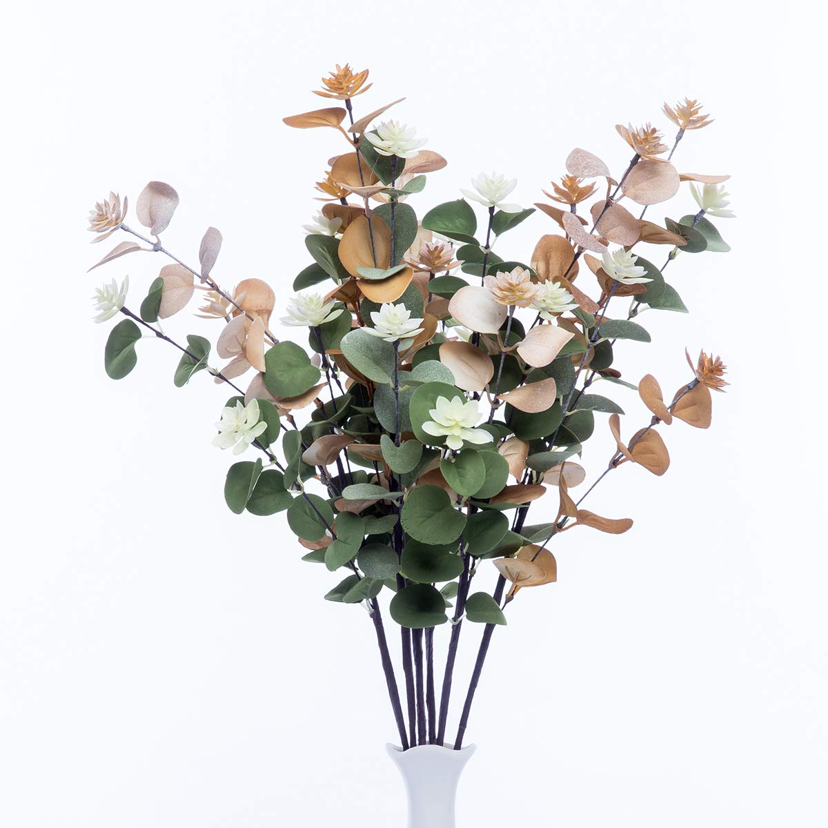 Artificial Flowers Wedding Bouquets Fake Plastic Leaves Flowers for Home Party Hotel Centerpieces Decorations (Frost-Green and Beige, 6pcs Leaves)