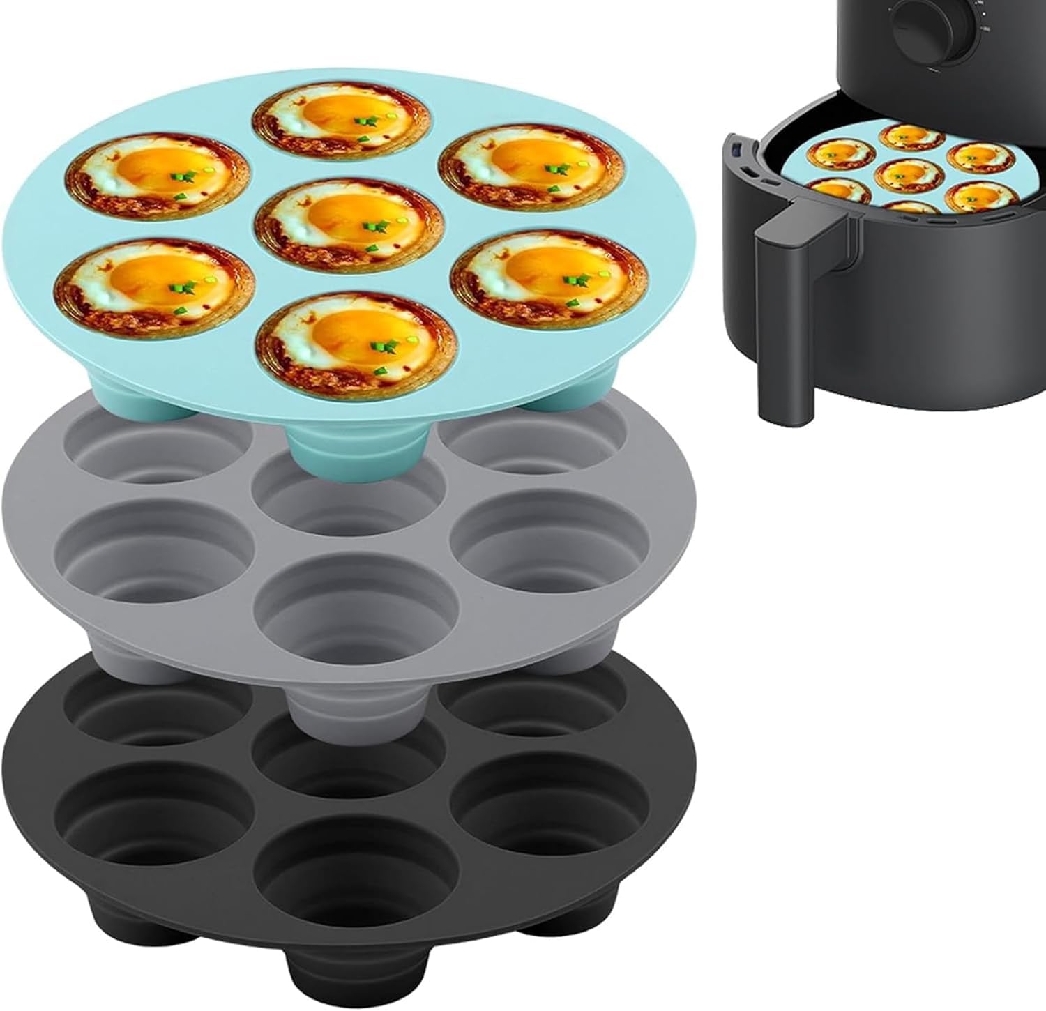3PCS Silicone Air Fryer Muffin Pan for Baking, 7 Cavity Air Fryer Silicone Cupcake Pans, Non Stick Food Grade Muffin Tins Baking Cups for Air Fryer, Oven, Instant Pot