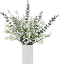 18Pcs Artificial Babys Breath Eucalyptus Stems Leaves Flowers, Fake Silk Eucalyptus White Gypsophila Artificial Flowers Arrangement Home Table Wedding Party Decor