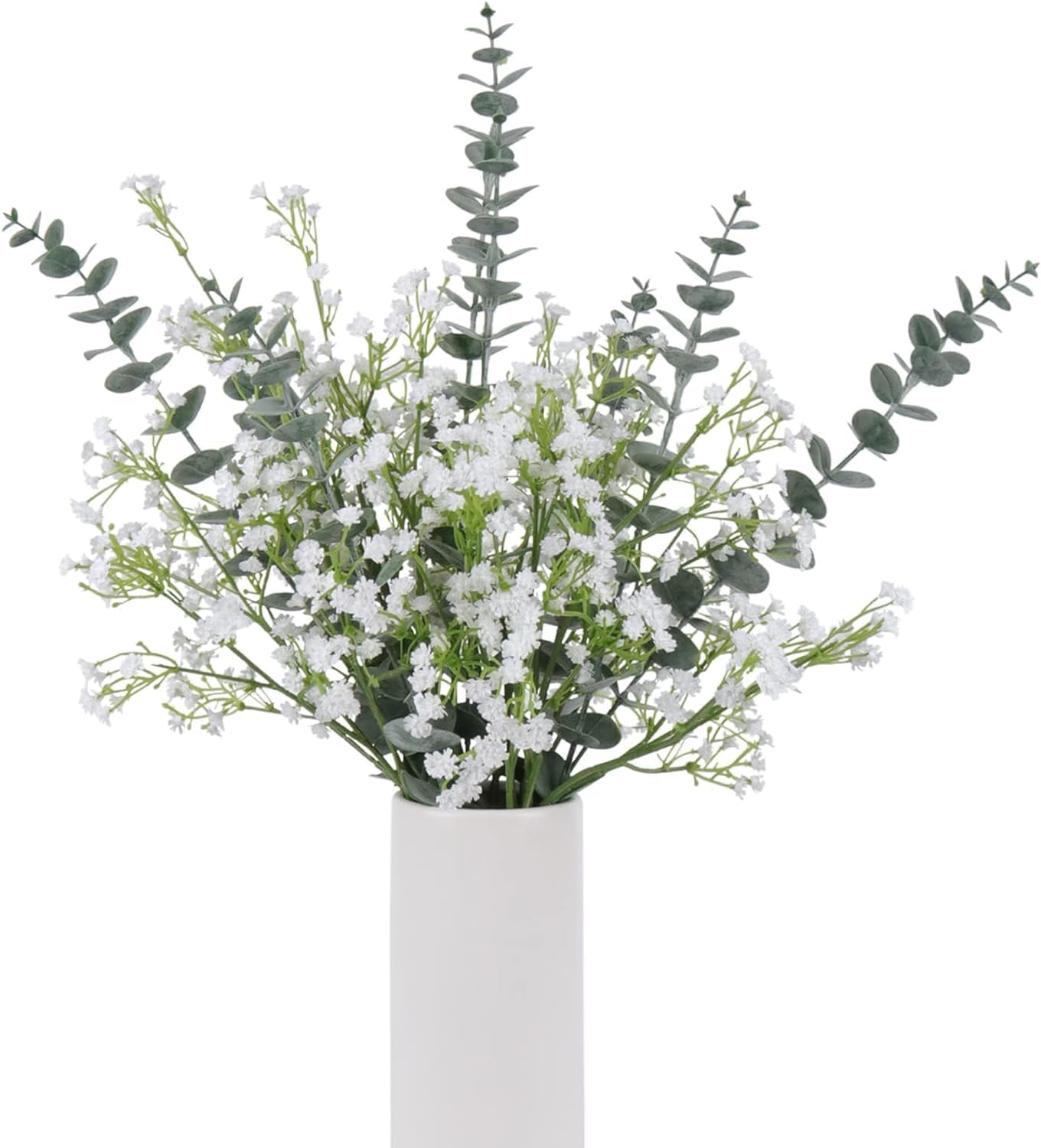 18Pcs Artificial Babys Breath Eucalyptus Stems Leaves Flowers, Fake Silk Eucalyptus White Gypsophila Artificial Flowers Arrangement Home Table Wedding Party Decor