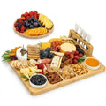 Bamboo Charcuterie Board Set — Cheese Board with 4 Stainless Steel Knives & Fruit Tray, XL Serving Platter with Juice Groove for Parties, Weddings, Housewarming & Home Entertaining