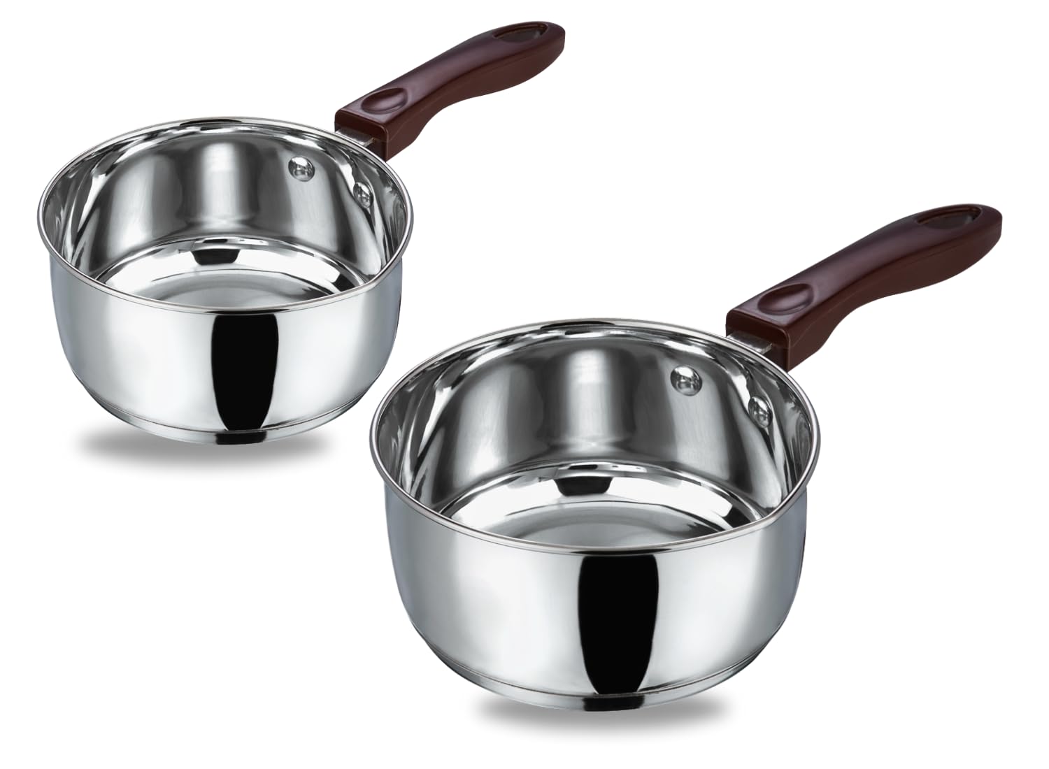 Vinod Stainless Steel Milkpan/Saucepan Set of 2-1 Litre and 1.6 Litre,Tea/Chai Pan,Riveted Sturdy Handles,Induction and Gas Stove Friendly, SAS Bottom