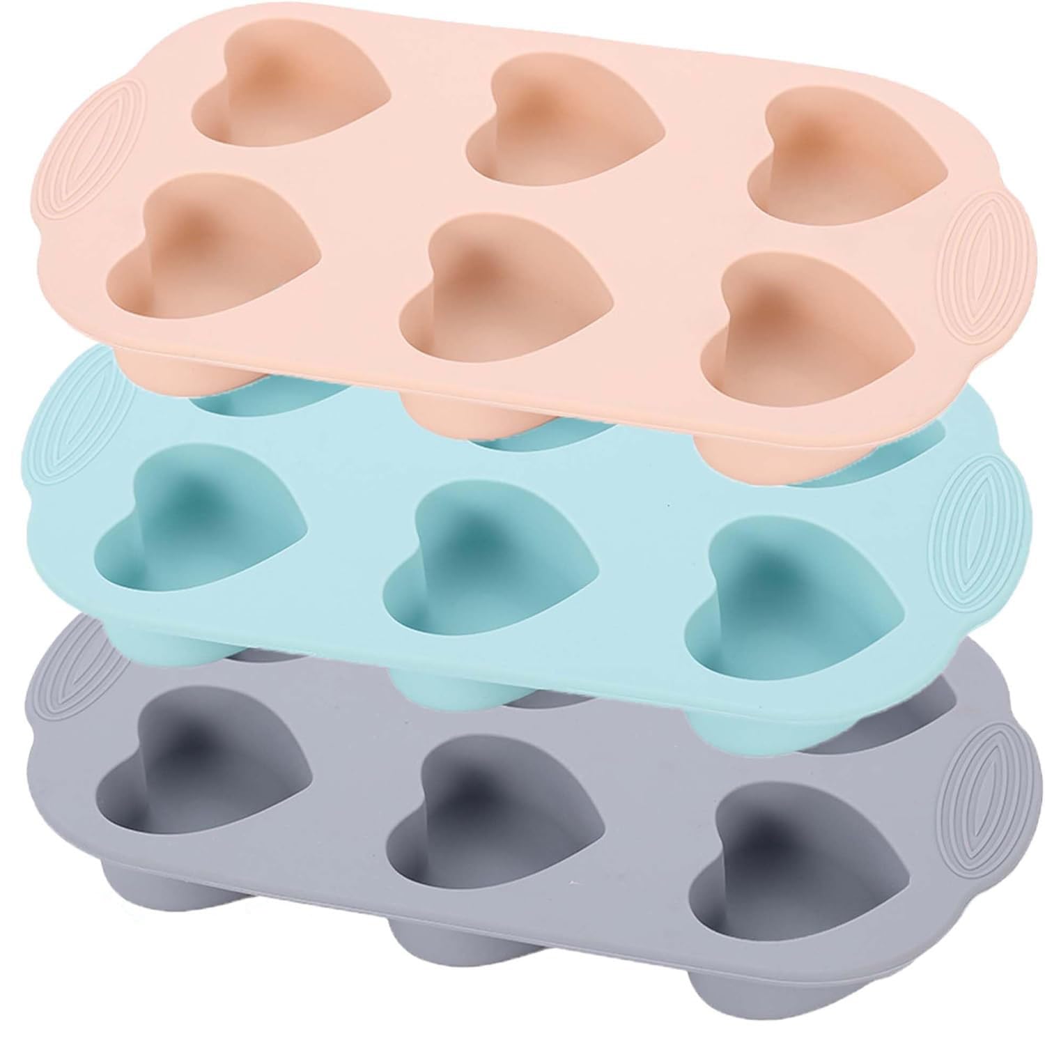6 Cups Silicone Muffin Pans -Heart Shape Cupcake Pan, Non-Stick Bakeware Silicone Molds for Muffins, Cupcakes, Bread, Tart and Desserts " (3 packs)