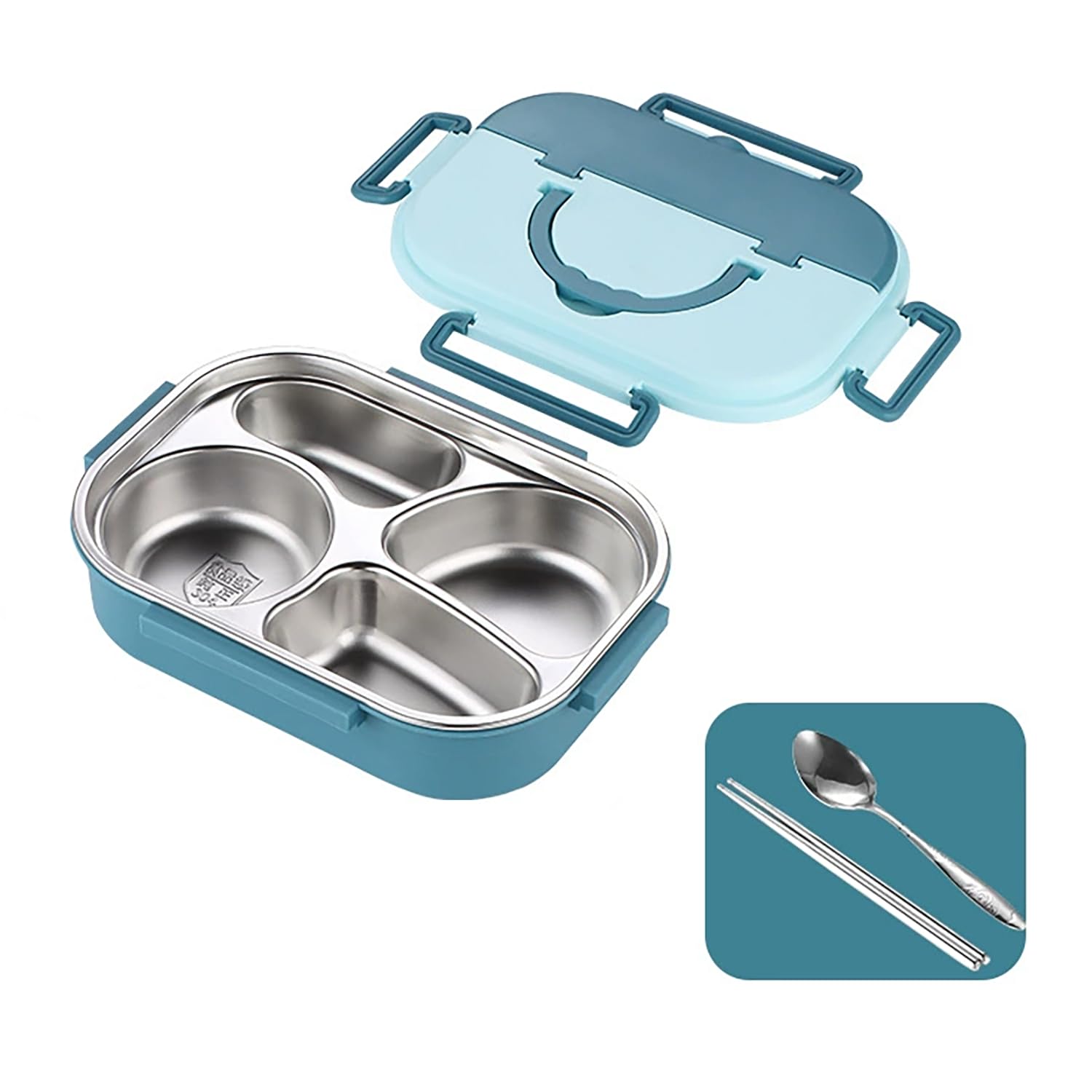Generic Stainless Steel Lunch Box 1200ml, 4 Compartment Bento Lunch Box for Adults & Kids, Leakproof Food Storage Container with Handle for Office, School & Travel, Safe Steel Food Container