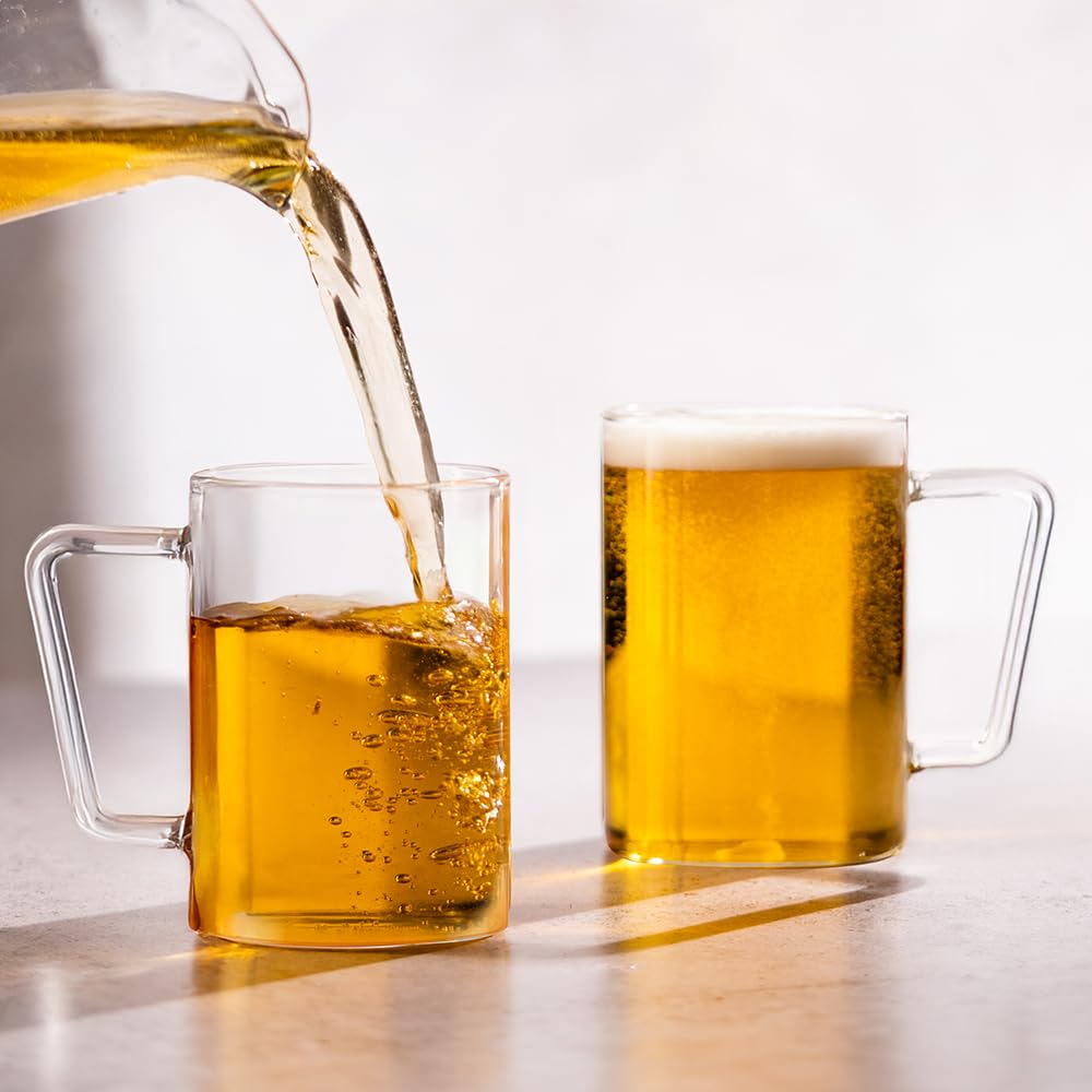 BOROSIL CLASSIC GRANDE MUG SET WITH HANDLE 2 PC | CLEAR COFFEE MUG TEA CUP | BOROSILICATE GLASS SET FOR BEER, COFFEE, TEA, WATER AND HOT AND COLD BEVERAGES| 500 ML
