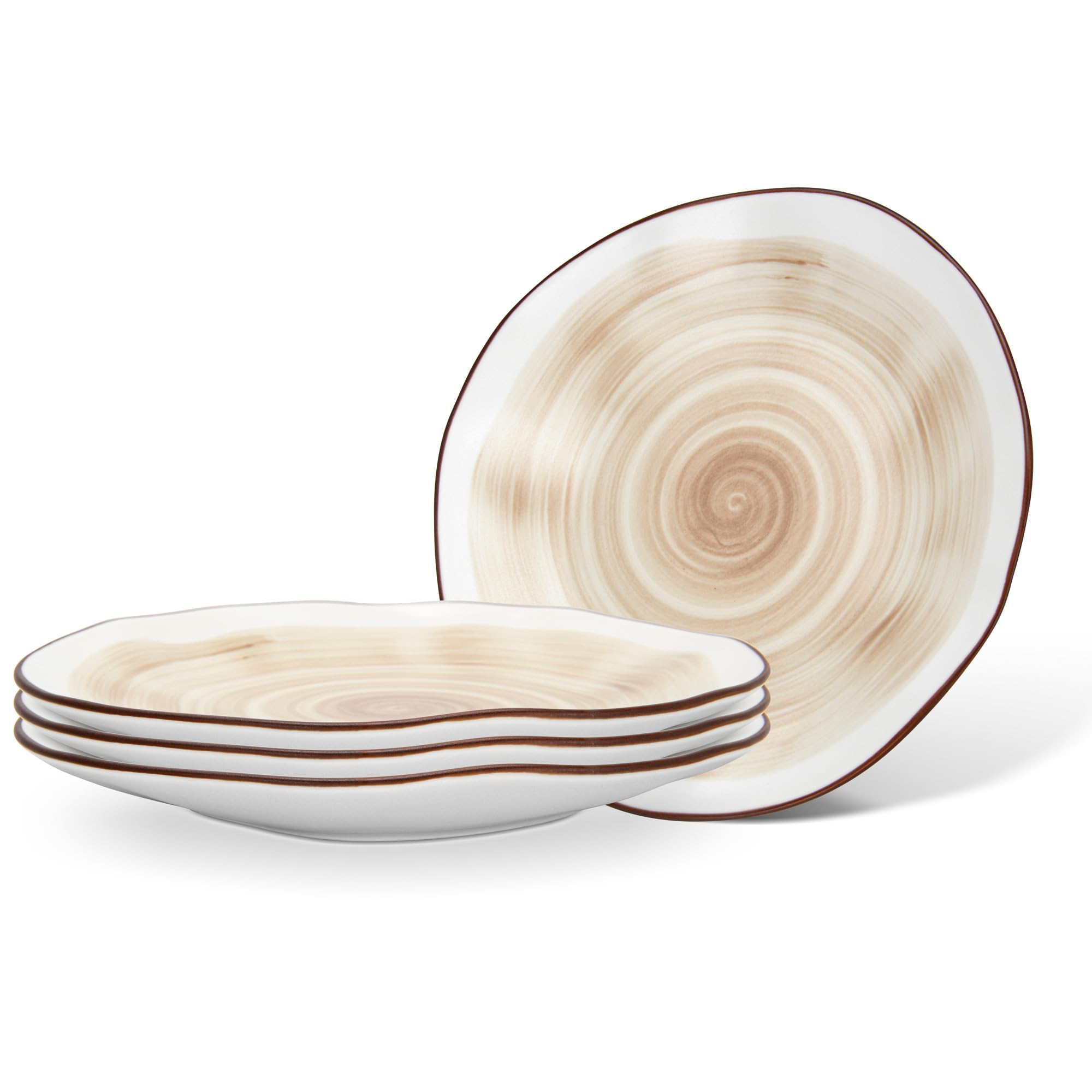 Fissman Dinner Plates Ø21cm Set of 4, Porcelain Tableware Sets Glide Series | Irregular Shape Plate | Earthy Spiral Pattern | Non Slip Base | Suitable for Fine Dining, Home, Restaurant, Hotel